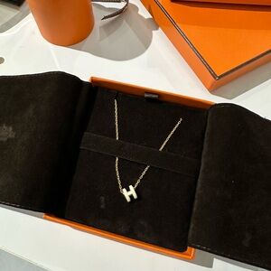 Hermes Silver Necklace with H Pendant